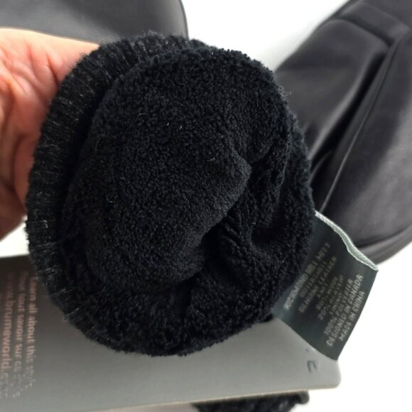 BRUME Bromont Women's Black Leather Mittens Faux Plush Lined Knit Cuffs Size S - Picture 8 of 10
